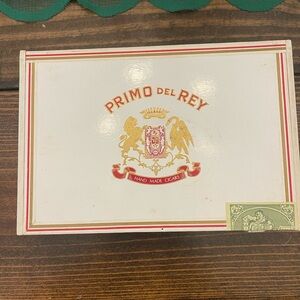 White and Red Storage Box with Decorative Emblem